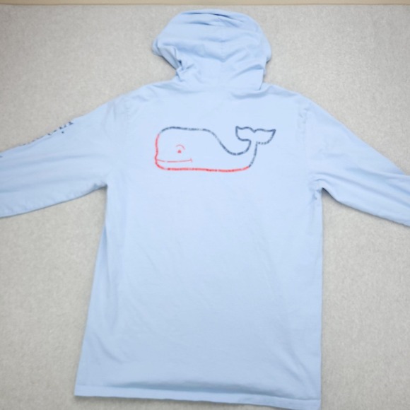 Vineyard Vines Shirt Mens Medium Light Blue Hooded Long Sleeve Whale Logo - Picture 9 of 16